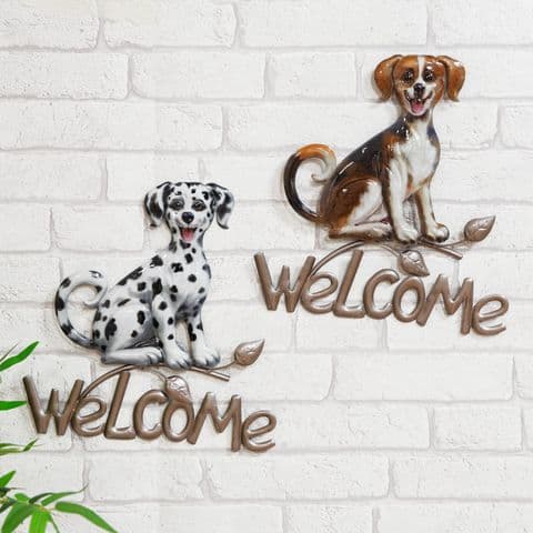 Metal Welcome Wall Sign Dog Design Sculpture For Home and Garden
