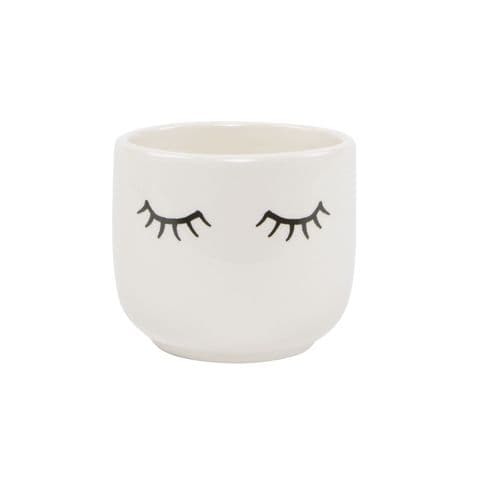 Mini Ceramic White Planter With Eyelash Design