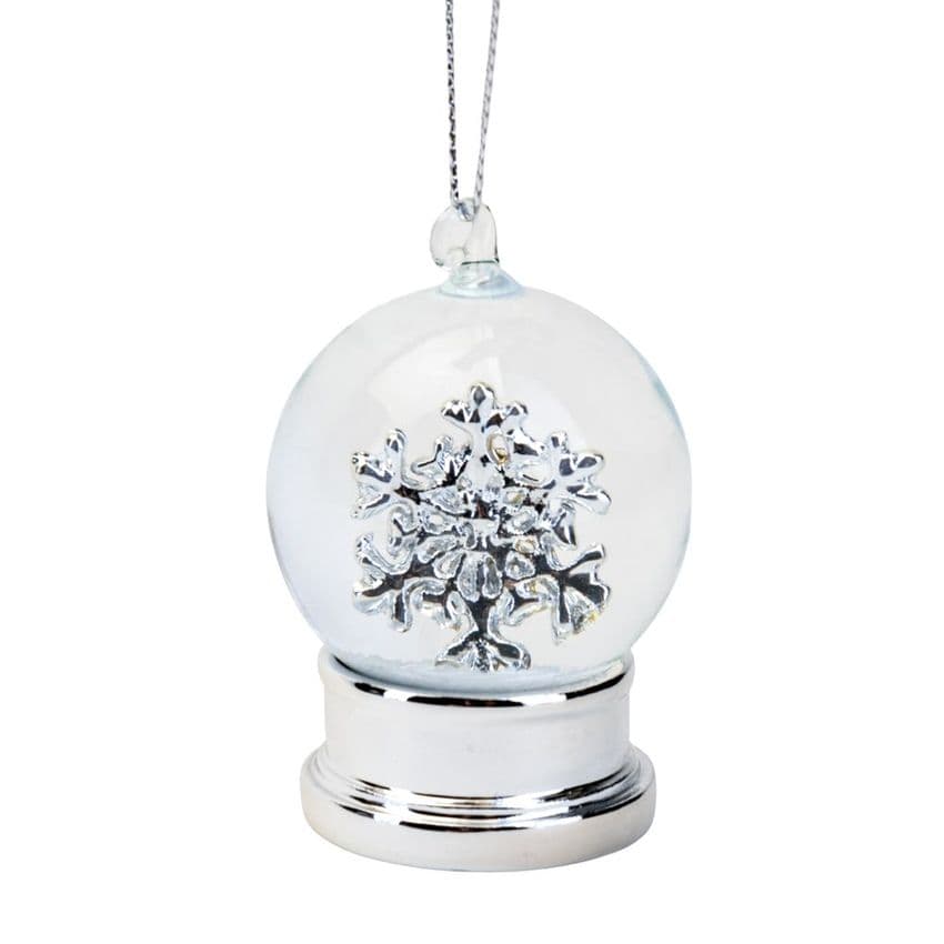 Mini Snow Globe Hanging Christmas Decoration - Silver Snow Flake