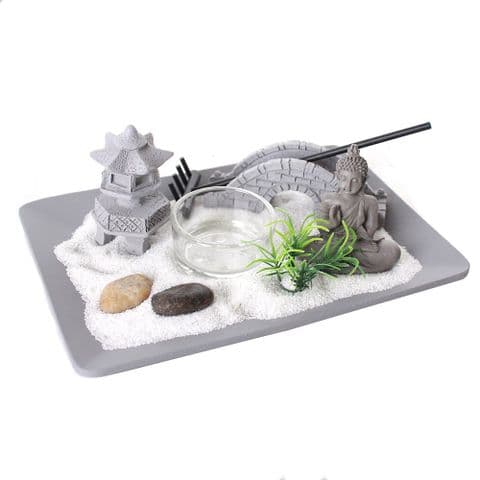 Mini Zen Garden Kit - Desktop Zen Garden Candle Holder With Buddha Figurine