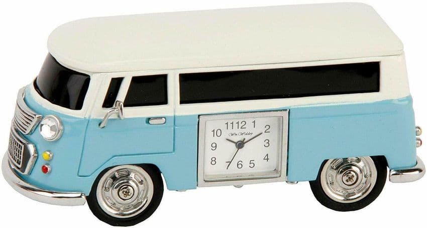 miniature clock - blue campervan gift for campervan enthusiasts. gift idea for men and women