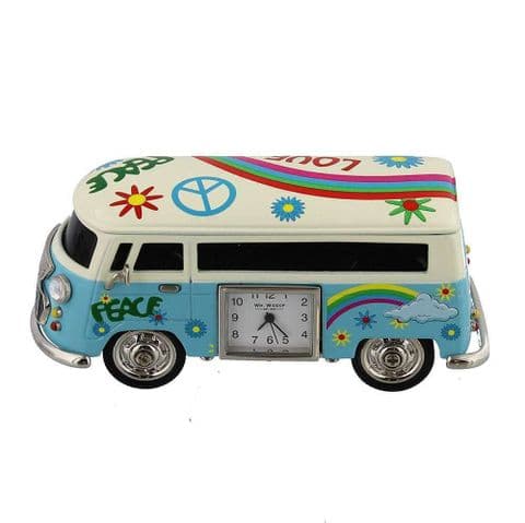 Miniature Clock Gift - Decorative Blue "Peace" Camper