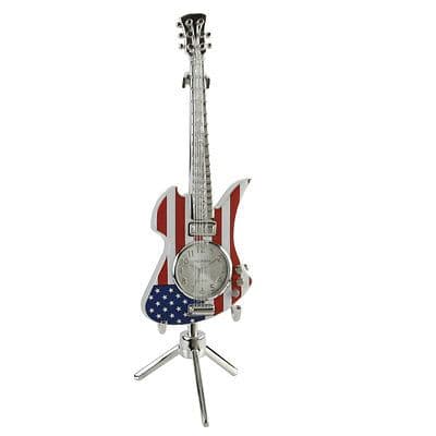 MINIATURE COLLECTORS CLOCK STARS AND STRIPES ROCK GUITAR