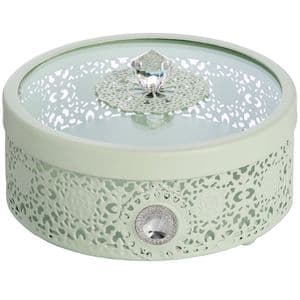 Mint Green Metal Lace Storage Box - Vintage Style Round Metal Dressing Table Storage Box