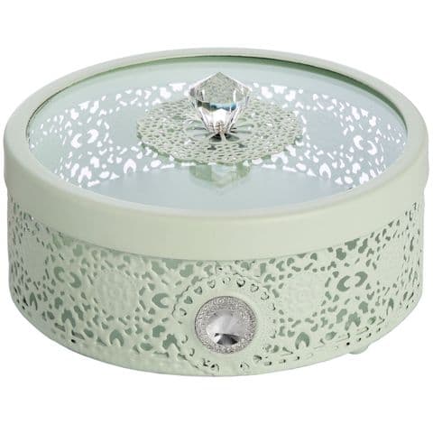 Mint Green Metal Lace Storage Box - Vintage Style Round Metal Dressing Table Storage Box