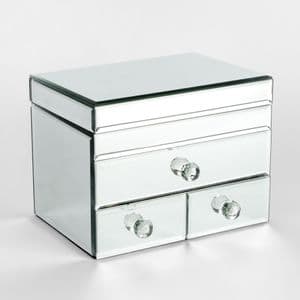Mirror Glass Jewellery Box with 3 drawers ladies gift