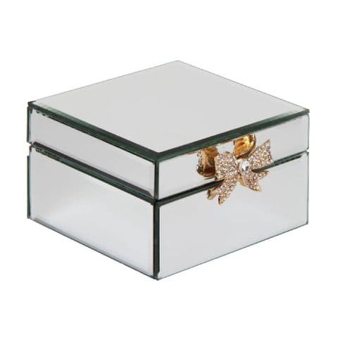Mirror glass jewellery box with gold bow detail gift for Christmas and Birthdays