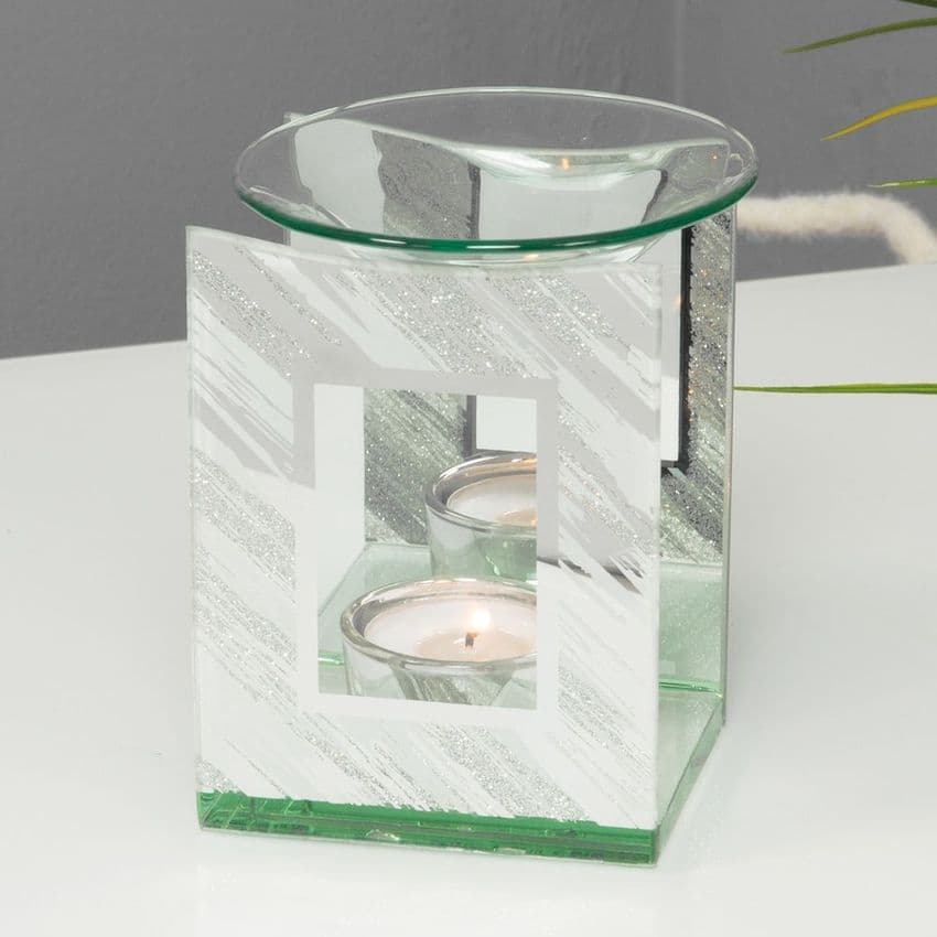 Mirror Glitter Oil Burner - Contemporary White and Silver Melt Burner Home Ornament
