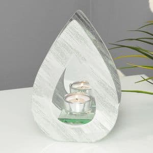 Mirror Glitter Teardrop Candle Holder - Contemporary White and Silver Tealight Holder Ornament