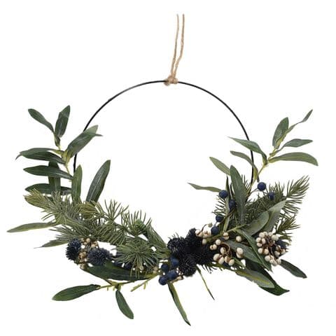 Mistletoe and Fern Contemporary Christmas Wreath 36cm