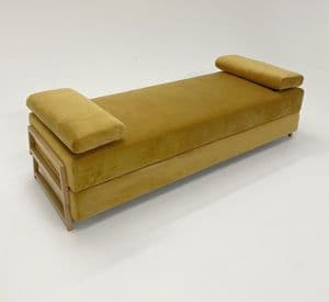 Modern Minimalist Double Day Bed Stacking Sofa Contemporary Velvet Settee in Ochre Mustard