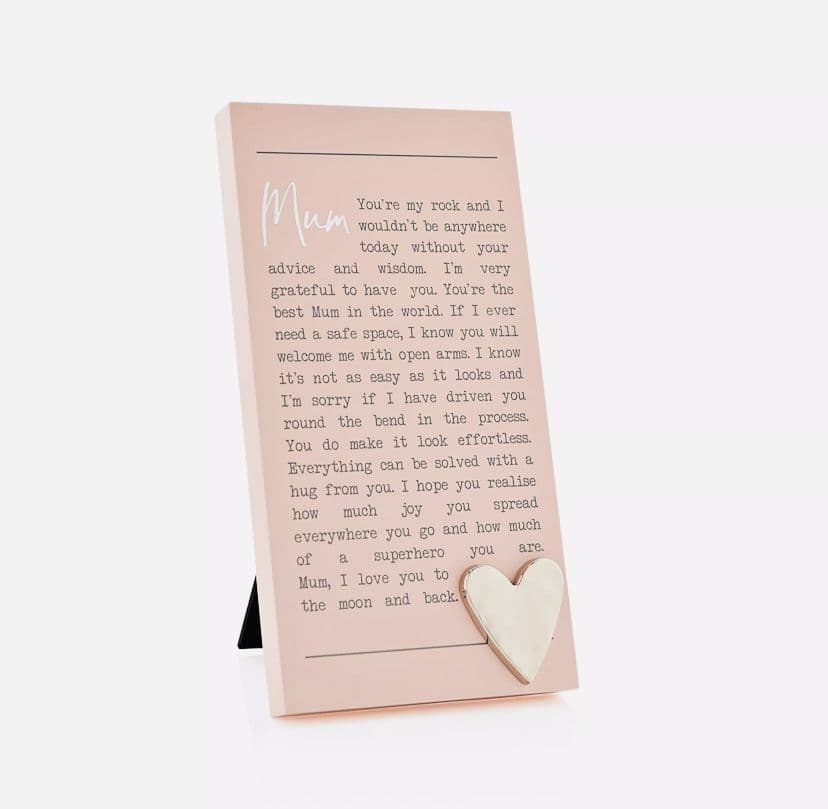 Moments Pink Verse Plaque For Mum - Sentimental gift for Mothers Day and Mum's Birthday