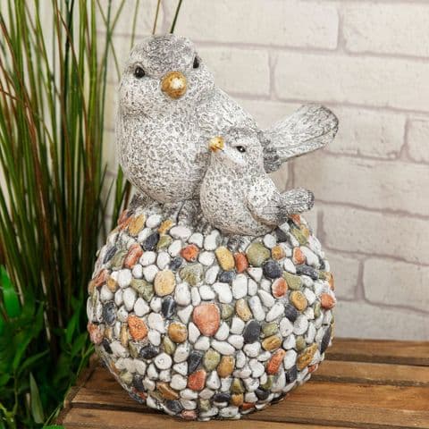 Mosaic Stone Garden Ornament - Pair of Birds Statue Figurine for Home and Garden
