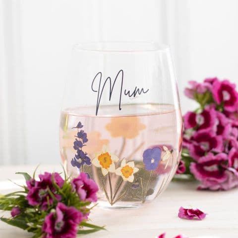 Mum Wildflower Stemless Wine Glass Gift