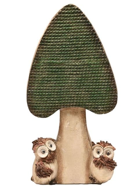 Mushroom Toadstool Garden Ornament With 2 Cheeky Owls 39cm