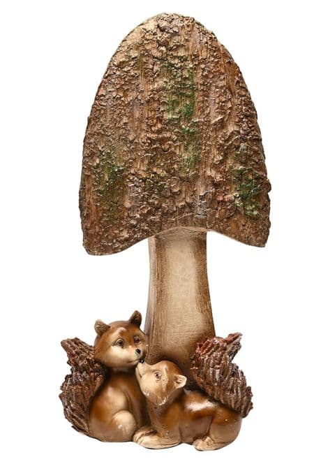 Mushroom Toadstool Garden Ornament With 2 Squirrels Large Size 40cm