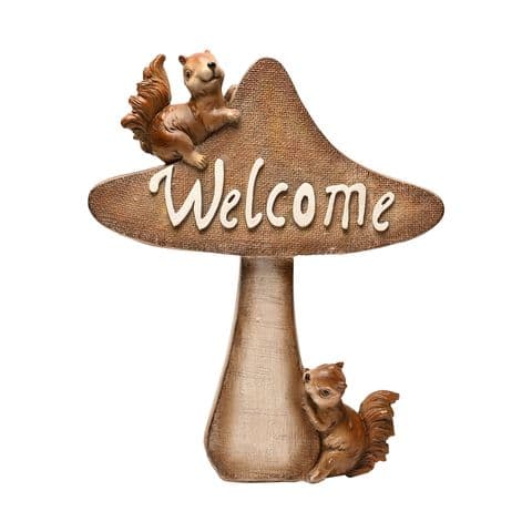 Mushroom Toadstool Garden Welcome Ornament With 2 Squirrels Large Size 41cm