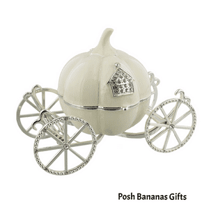 Musical Cinderella Carriage Special Baby Gift Silver Plate & Crystal Trinket Box Christening Baby Girl Gifts