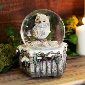 Musical Hand Painted Owl Snow Globe Woodland Christmas Decoration Gift
