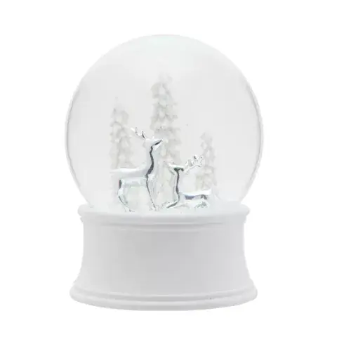 Musical Silver Reindeer Scene Snow Globe - Christmas Ornament and Gift