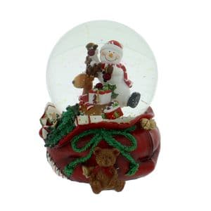 Musical Snowman & Teddy Snow Globe - Hand Painted Musical Ceramic Snow Globe For Christmas