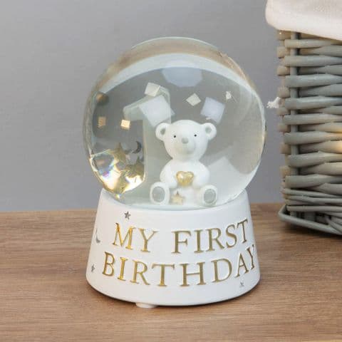 My First Birthday Teddy Bear Snow Globe - Gift Idea For a 1st birthday