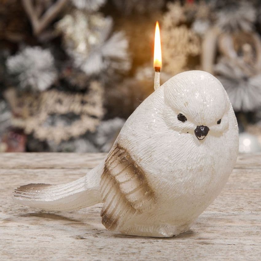 Natural Bird Shaped Candle Winter Woodland Christmas Decoration