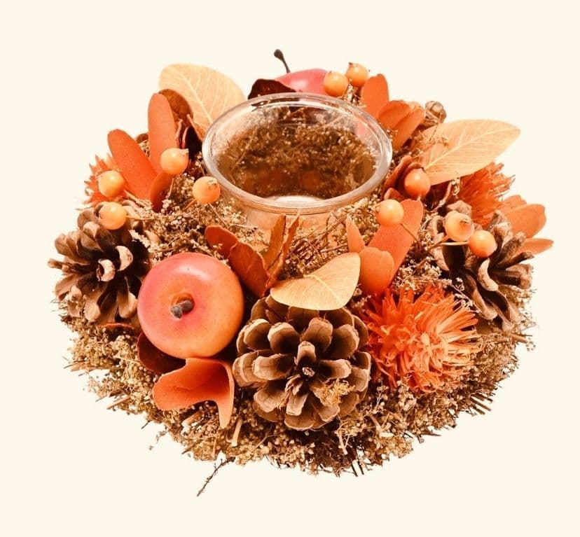 Natural Handmade candle holder with artificial foliage in Autumn colours - Posh Bananas Home Decoration