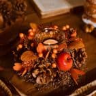 Natural Handmade centre piece candle holder with artificial foliage in Autumn colours - Posh Bananas Home Decoration