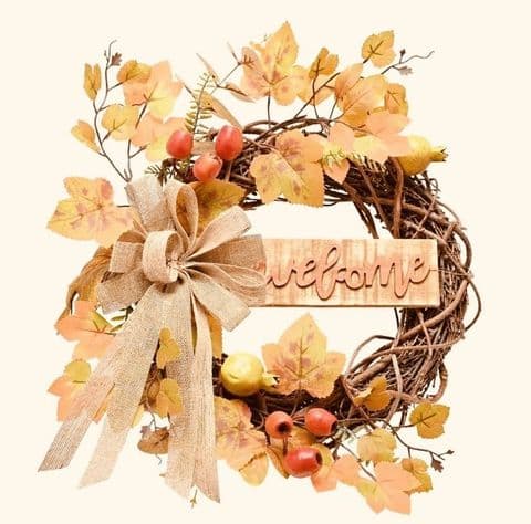 Natural Handmade rustic Autumn Welcome Wreath 40cm