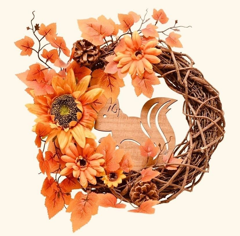 Natural Handmade rustic Autumn Wreath  With Squirrel