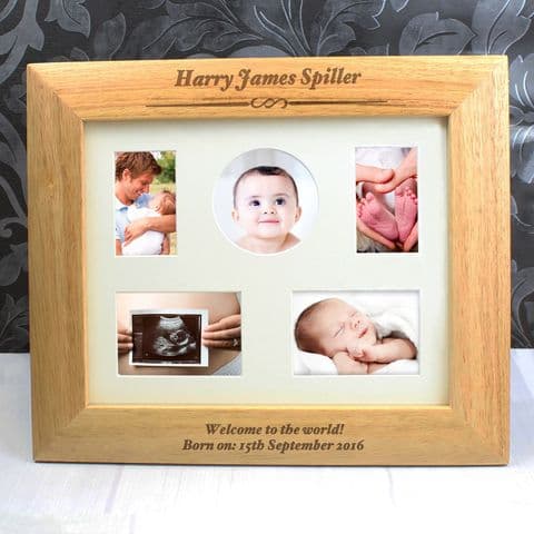 New Baby Personalised Gift -Multi Aperture or 10x8 Wooden Frame Gift