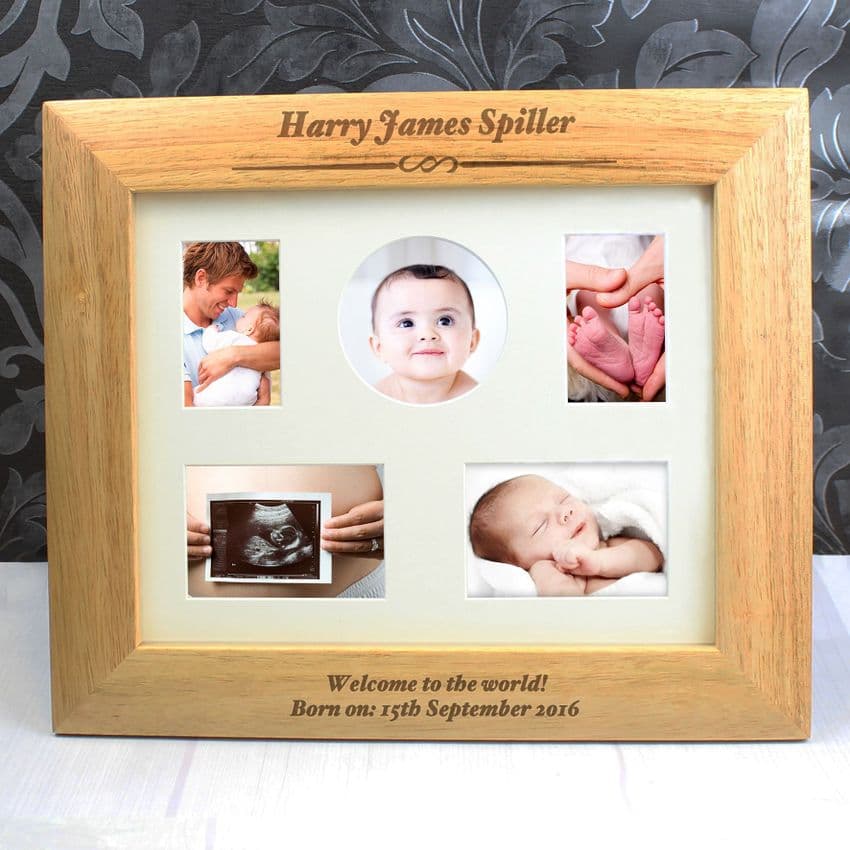 New Baby Personalised Gift -Multi Aperture or 10x8 Wooden Frame Gift