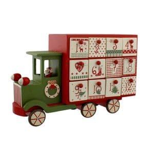 Nordic Style Wooden Advent Calender with drawers - Red & Green Christmas Santa Truck Countdown To Christmas