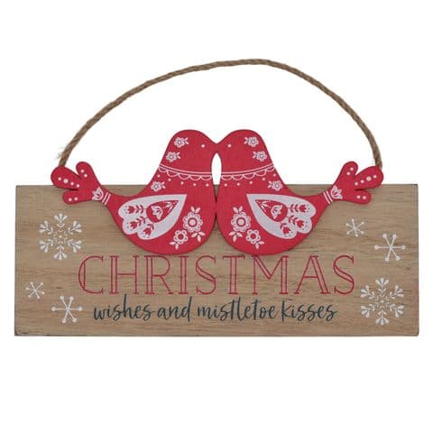 Nordic Wooden Christmas Kissing Birds Hanging Plaque