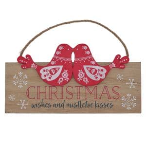 Nordic Wooden Christmas Kissing Birds Hanging Plaque