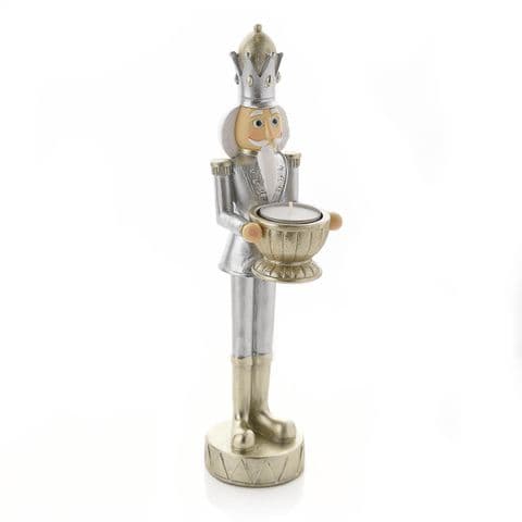 Nutcracker Candle Holder White Silver & Gold Christmas Ornament