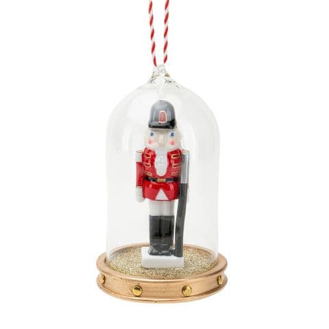 Nutcracker Soldier In Glass Cloche Hanging Christmas Ornament