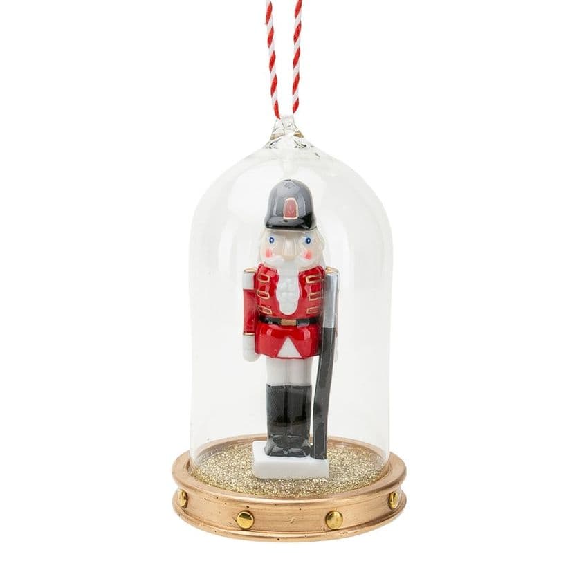 Nutcracker Soldier In Glass Cloche Hanging Christmas Ornament Decoration