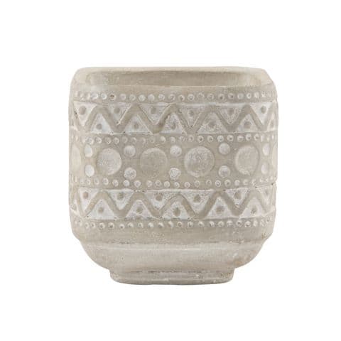 Ola Cement Planter- Natural Coloured Cement Plant Pot with Tribal Design Imprint