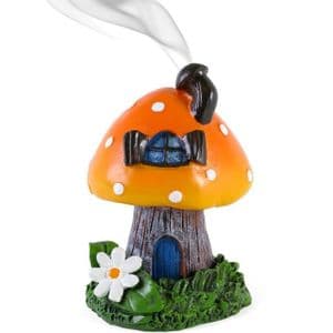 Orange Toadstool Incense Cone Holder - Smoking Toadstool Fairy House