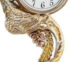 Ornate Bronze Finish Luxury Peacock Mantel Clock With Red Crystals