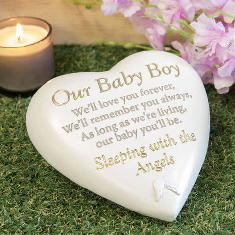 Our Baby Boy Heart Shape Memorial Stone Grave Garden Ornament