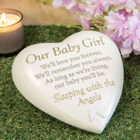 Our Baby Girl Heart Shape Memorial Stone Grave Garden Ornament