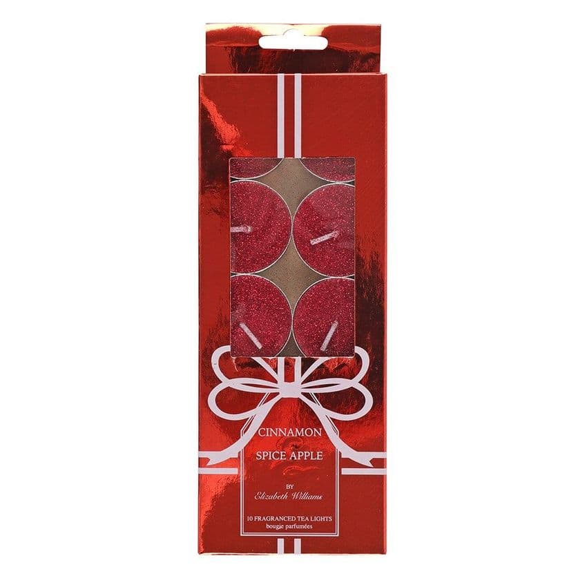 Pack Of 10 Red Glitter Christmas Tealight Candles