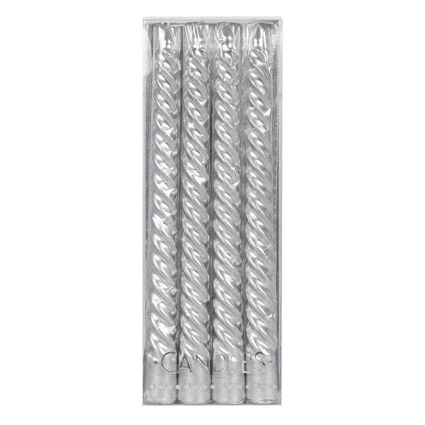 Pack Of 4 Silver Twist Tapered Tall Dinner Candles - Perfect for Christmas and special dinner parties