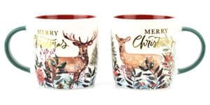 Pair Of Christmas Reindeer Mugs In Gift Box His & Hers