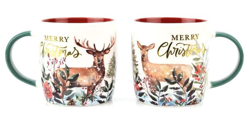 Pair Of Christmas Reindeer Mugs In Gift Box His & Hers Christmas gift idea for couples