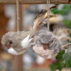 Pair Of Fluffy Birds Hanging Christmas Tree Decorations