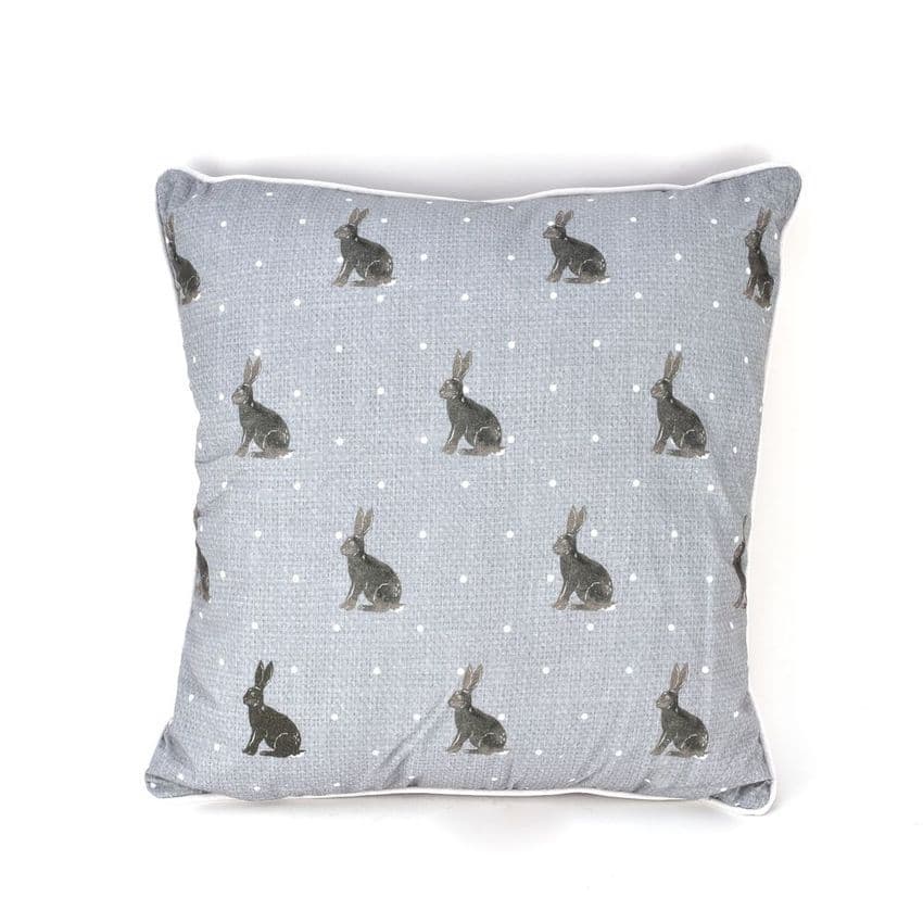 Pale Grey and Cream Printed Rabbit Cushion - countrycore rabbit cushion home accessory.